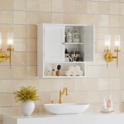 Bathroom Wall Cabinet with Door, Over Toilet Storage Cabinet with and Adjustable Shelves, 3-Tier Medicine Cabinet Wall Mounted, for Bathroom, Kitchen, Entryway, Laundry Room, White