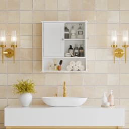 Bathroom Wall Cabinet with Door, Over Toilet Storage Cabinet with and Adjustable Shelves, 3-Tier Medicine Cabinet Wall Mounted, for Bathroom, Kitchen, Entryway, Laundry Room, White