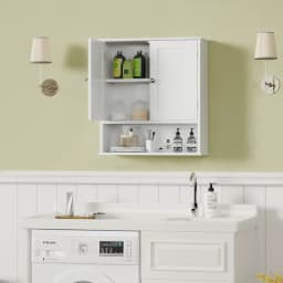 Bathroom Wall Cabinet with Door, Over Toilet Storage Cabinet with and Adjustable Shelves, 3-Tier Medicine Cabinet Wall Mounted, for Bathroom, Kitchen, Entryway, Laundry Room, White
