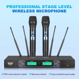 NXG UR-338 Dual Channel UHF Wireless Handheld Microphone System, Dual Independent Digital LCD Display, Intelligent Noise Reduction Dynamic Mic Core, Zero Latency Clear Hi-Fi Sound, Stable Long-Range Transmission, Plug and Play Set for Home KTV