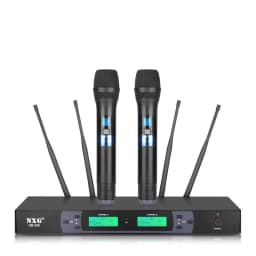 NXG UR-338 Dual Channel UHF Wireless Handheld Microphone System, Dual Independent Digital LCD Display, Intelligent Noise Reduction Dynamic Mic Core, Zero Latency Clear Hi-Fi Sound, Stable Long-Range Transmission, Plug and Play Set for Home KTV