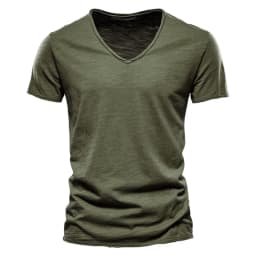 2025 New Summer V-neck T-shirt Men 100% Combed Cotton Solid Short Sleeve T Shirt Men Fitness Undershirt Male Tops Tees