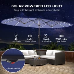 Double-Sided Sun Umbrella, Outdoor Garden Parasol, Patio Sun Shade with Led Solar Light, Navy Blue