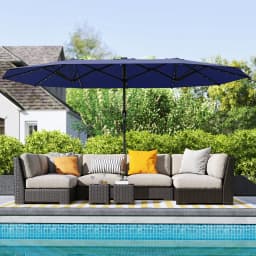Double-Sided Sun Umbrella, Outdoor Garden Parasol, Patio Sun Shade with Led Solar Light, Navy Blue