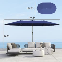 Double-Sided Sun Umbrella, Outdoor Garden Parasol, Patio Sun Shade with Led Solar Light, Navy Blue