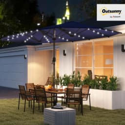 Double-Sided Sun Umbrella, Outdoor Garden Parasol, Patio Sun Shade with Led Solar Light, Navy Blue
