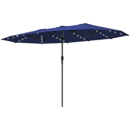 Double-Sided Sun Umbrella, Outdoor Garden Parasol, Patio Sun Shade with Led Solar Light, Navy Blue
