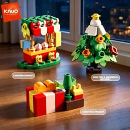 KAVOWORLD 499PCS 12-in-1 Christmas Building Blocks Set DIY Educational Construction Toy Gingerbread Man Santa Nutcracker Train Reindeer Wreath Bricks Kit Party Ornament Xmas Holiday Birthday Gift for Adults Teens Building Enthusiasts 14+