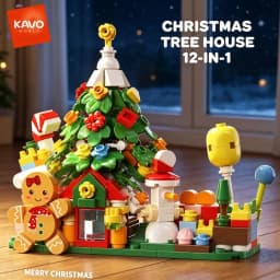 KAVOWORLD 499PCS 12-in-1 Christmas Building Blocks Set DIY Educational Construction Toy Gingerbread Man Santa Nutcracker Train Reindeer Wreath Bricks Kit Party Ornament Xmas Holiday Birthday Gift for Adults Teens Building Enthusiasts 14+