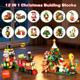 KAVOWORLD 499PCS 12-in-1 Christmas Building Blocks Set DIY Educational Construction Toy Gingerbread Man Santa Nutcracker Train Reindeer Wreath Bricks Kit Party Ornament Xmas Holiday Birthday Gift for Adults Teens Building Enthusiasts 14+