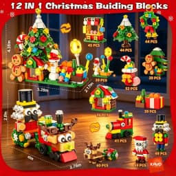 KAVOWORLD 499PCS 12-in-1 Christmas Building Blocks Set DIY Educational Construction Toy Gingerbread Man Santa Nutcracker Train Reindeer Wreath Bricks Kit Party Ornament Xmas Holiday Birthday Gift for Adults Teens Building Enthusiasts 14+