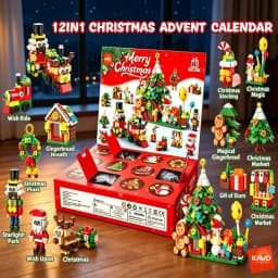 KAVOWORLD 499PCS 12-in-1 Christmas Building Blocks Set DIY Educational Construction Toy Gingerbread Man Santa Nutcracker Train Reindeer Wreath Bricks Kit Party Ornament Xmas Holiday Birthday Gift for Adults Teens Building Enthusiasts 14+