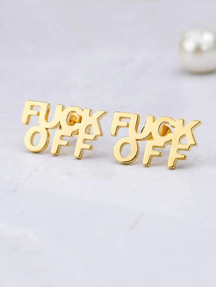 Punk Style Fashion Vintage Stainless Steel Letter Stud Earrings For Women Funny Charm Jewelry Party Accessories Firend Gifts