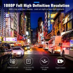 1080P HD Front and Rear Dual Lens Dash Cam Car DVR with IR Night Vision G Sensor 3 16 Inch IPS Screen Wide Angle 170 Degree Parking Monitor Loop Recording Motion Detection WDR Support 128GB Max Built in Mic Super Capacitor