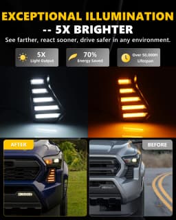 2Pcs For 2024 20025 2026 Toyota Tacoma Front Fang Fog Light Grille Parking Light DRL Light Side Turn Signal Light Switchback LED