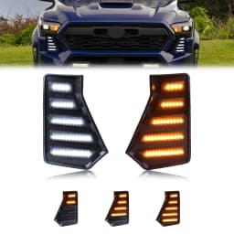 2Pcs For 2024 20025 2026 Toyota Tacoma Front Fang Fog Light Grille Parking Light DRL Light Side Turn Signal Light Switchback LED