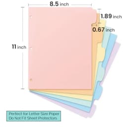 6-Tab 3 Ring Binder dividers with tabs, Durable Plastic Write and Erase Tab Dividers for 3 Ring Binder, Aesthetic Cute Binder D