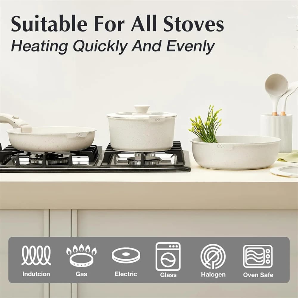 KOCH SYSTEME CS 17PCS Nonstick Cookware Set Kitchen Pots and Pans Set With Detachable Handle Sauce Pot Milk Pots Frying Pan
