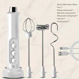 USB Rechargeable Milk Frother Mini Handheld Electric Foam Maker 3 Speed Stainless Steel Whisks for Latte Coffee Cappuccino Hot Chocolate Egg Beater Drink Mixer Blender Kitchen Gadgets Tools Portable Cordless