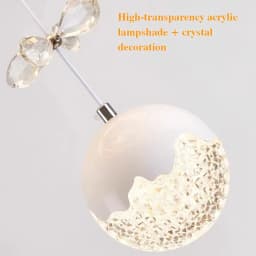 LED Chandelier with Three Spherical Lampshades, Three Adjustable Light Colors, Adjustable Height, and Crystal Accents; Suitable for Above Dining Tables, in Bedrooms, and More