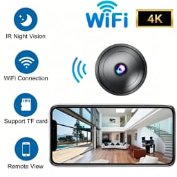 Ultra HD mini Camera, Wireless Home Monitor, Plug-Free WiFi mini Cam for Remote Phone Viewing in Cars and for Pets, Portable 360° Panoramic Security Camera with Motion Detection and Night Vision for Indoor and Outdoor Use at Homes and Offices