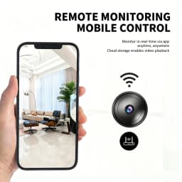 Ultra HD mini Camera, Wireless Home Monitor, Plug-Free WiFi mini Cam for Remote Phone Viewing in Cars and for Pets, Portable 360° Panoramic Security Camera with Motion Detection and Night Vision for Indoor and Outdoor Use at Homes and Offices