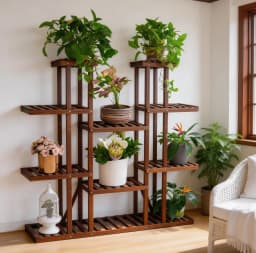 Wood Multi-Tiered Plant Stand Reinforced Flower Display Rack for Outdoor Indoor Decor