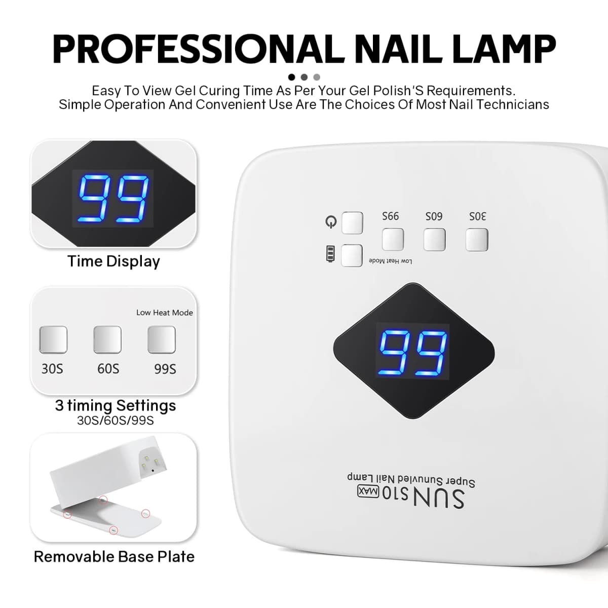 30LEDS Rechargable UV LED Nail Lamp Dryer With HD Display Smart Nail Drying Lamp for Fast Dry Curing All Gel Nail Polish Manicure Tools