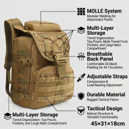 35L Men's Tactical Commuter Backpack with MOLLE System & Multi-Compartment Design, Waterproof Oxford Fabric for Daily Travel Work School Laptop Bag