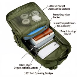 45L Tactical Gym Backpack Molle Large Capacity Multi Pocket Storage Bag Durable Wear Resistant Fitness Training Bag Heavy Duty Rucksack For Men Women Sports Workout Business Trips Outdoor Training Daily Commute Luggage Bag