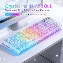 F99 Gasket Transparent Wireless Gaming Keyboard, Tri‑Mode 2.4G/BT/USB‑C, 99‑Key 1800 Compact Layout, RGB Clear PC Keycaps, Mechanical‑Like Typing Feel for Office & Desk Setup