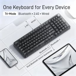 F99 Gasket Transparent Wireless Gaming Keyboard, Tri‑Mode 2.4G/BT/USB‑C, 99‑Key 1800 Compact Layout, RGB Clear PC Keycaps, Mechanical‑Like Typing Feel for Office & Desk Setup