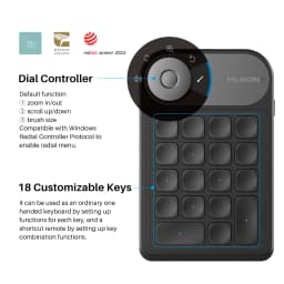 Huion K20 Keydial mini Keyboard for Drawing Tablet, PC and Phone, 18 Keys Keyboard + Dial Controller, Upgraded Version