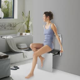 Foldable Wall-Mounted Shower Seat for Elderly Disabled Pregnant Women, 150kg/330.7lbs Load Capacity, Anti-Slip Padded Handrail, Space-Saving Bathroom Bench with Slow-Close Mechanism, Silver Aluminum