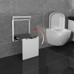 Foldable Wall-Mounted Shower Seat for Elderly Disabled Pregnant Women, 150kg/330.7lbs Load Capacity, Anti-Slip Padded Handrail, Space-Saving Bathroom Bench with Slow-Close Mechanism, Silver Aluminum