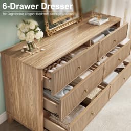 53.1" Wide 6-Drawer Dresser, Fluted Modern Chest of Drawers with Soft Round Corners, Wooden TV Stand for Bedroom, Living Room &