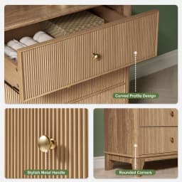 53.1" Wide 6-Drawer Dresser, Fluted Modern Chest of Drawers with Soft Round Corners, Wooden TV Stand for Bedroom, Living Room &