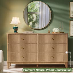 53.1" Wide 6-Drawer Dresser, Fluted Modern Chest of Drawers with Soft Round Corners, Wooden TV Stand for Bedroom, Living Room &
