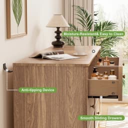 53.1" Wide 6-Drawer Dresser, Fluted Modern Chest of Drawers with Soft Round Corners, Wooden TV Stand for Bedroom, Living Room &