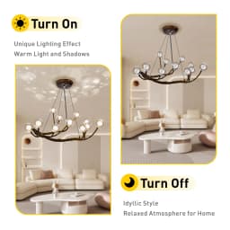Retro Glass Globe Chandelier, 12-Light Modern LED Wood Branch Tree Hanging Lamp, Glass Bubble Pendant Ceiling Light 36W 110V