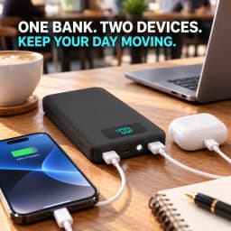 12W PD Charge Powerbank 10000mAh Thin Portable Charger Type C USB C External Battery Backup Power Supply with LED Display for Travel Camping Fits iPhone 17 16 15 14 Plus Pro Max Samsung Galaxy S26 S25 Ultra S24 Google Pixel 9 8 Pro