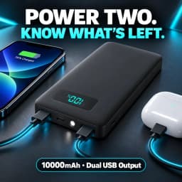 12W PD Charge Powerbank 10000mAh Thin Portable Charger Type C USB C External Battery Backup Power Supply with LED Display for Travel Camping Fits iPhone 17 16 15 14 Plus Pro Max Samsung Galaxy S26 S25 Ultra S24 Google Pixel 9 8 Pro