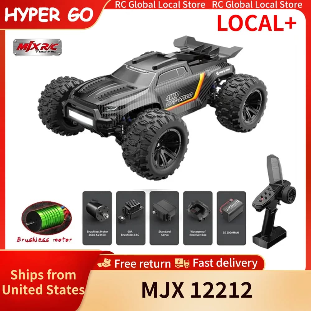 Hyper Go MJX 1:12 12212 Remote Control Car Monster Truck RC Four-Wheel Drive 3S High-Speed Brushless For Adult/Children Toys Gift