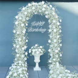 Angela A7672 Artificial White Rose Baby's Breath Flower Row Wedding Backdrop Floral Arrangement Decor Event Banquet Accessories