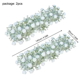 Angela A7672 Artificial White Rose Baby's Breath Flower Row Wedding Backdrop Floral Arrangement Decor Event Banquet Accessories
