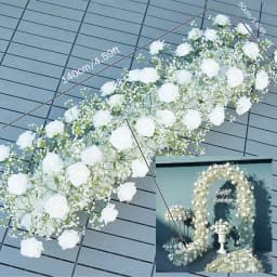 Angela A7672 Artificial White Rose Baby's Breath Flower Row Wedding Backdrop Floral Arrangement Decor Event Banquet Accessories