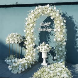 Angela A7672 Artificial White Rose Baby's Breath Flower Row Wedding Backdrop Floral Arrangement Decor Event Banquet Accessories