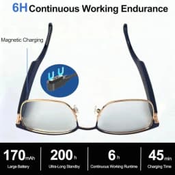 VUB Music Reading Glasses are Bluetooth audio smart reading glasses equipped with blue light blocking lenses and a metal frame.