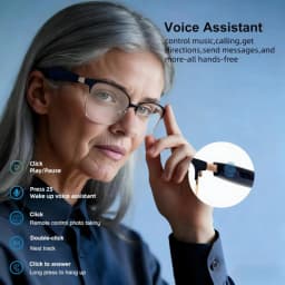 VUB Music Reading Glasses are Bluetooth audio smart reading glasses equipped with blue light blocking lenses and a metal frame.