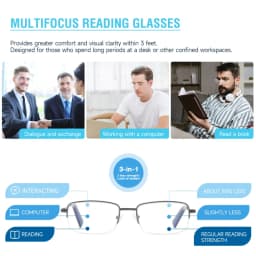VUB Music Reading Glasses are Bluetooth audio smart reading glasses equipped with blue light blocking lenses and a metal frame.